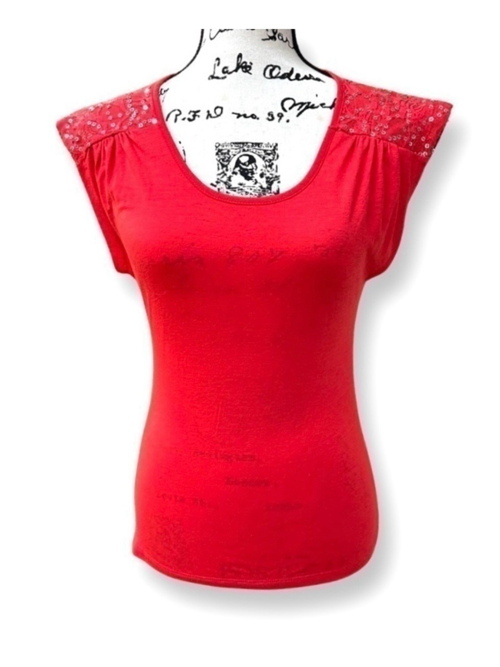 Derek Heart Red Sequin Open Back Sleeveless Top Size L